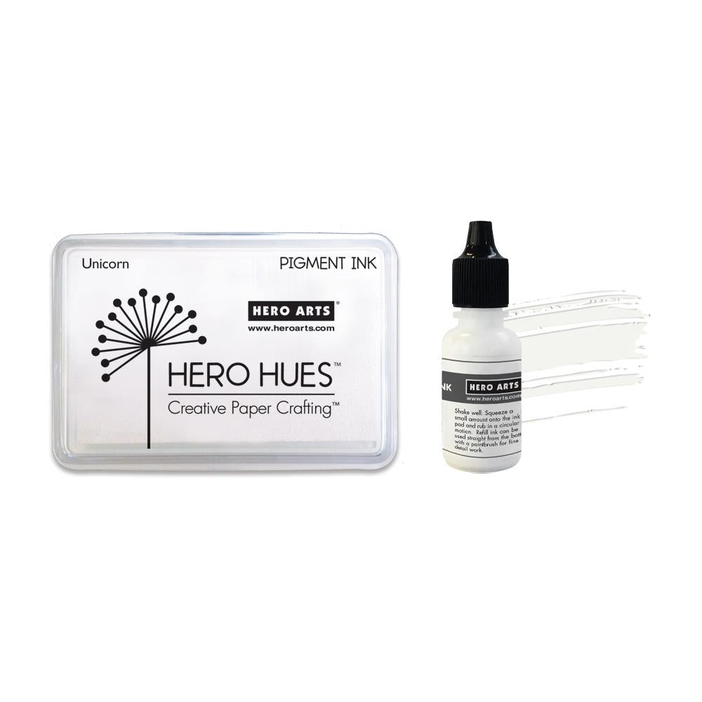 Hero Arts Pigment Ink Pad + Reinker Bundle-Unicorn White