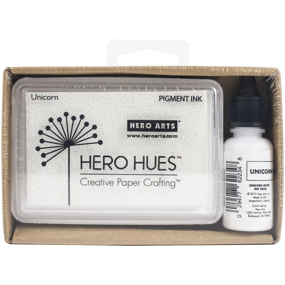 Hero Arts Pigment Ink Pad + Reinker Bundle-Unicorn White