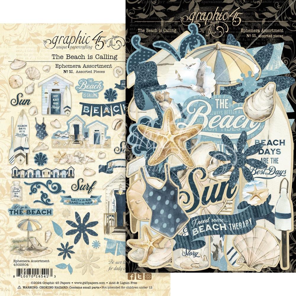 Graphic 45 The Beach Is Calling Ephemera Die-Cut Assortment