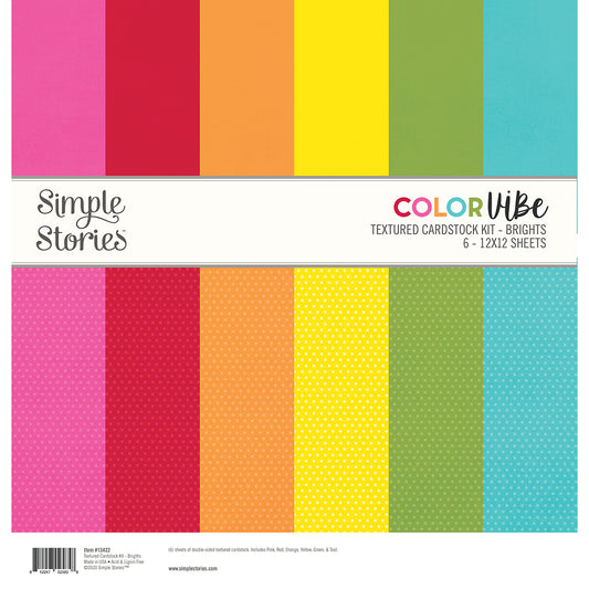 Simple Stories Color Vibe Textured Cardstock Kit 12X12-Brights