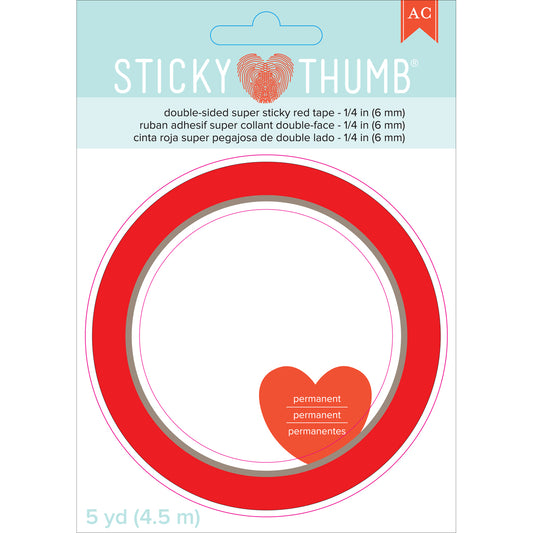 Sticky Thumb Double-Sided Super Sticky Red Tape-.25"X5yd