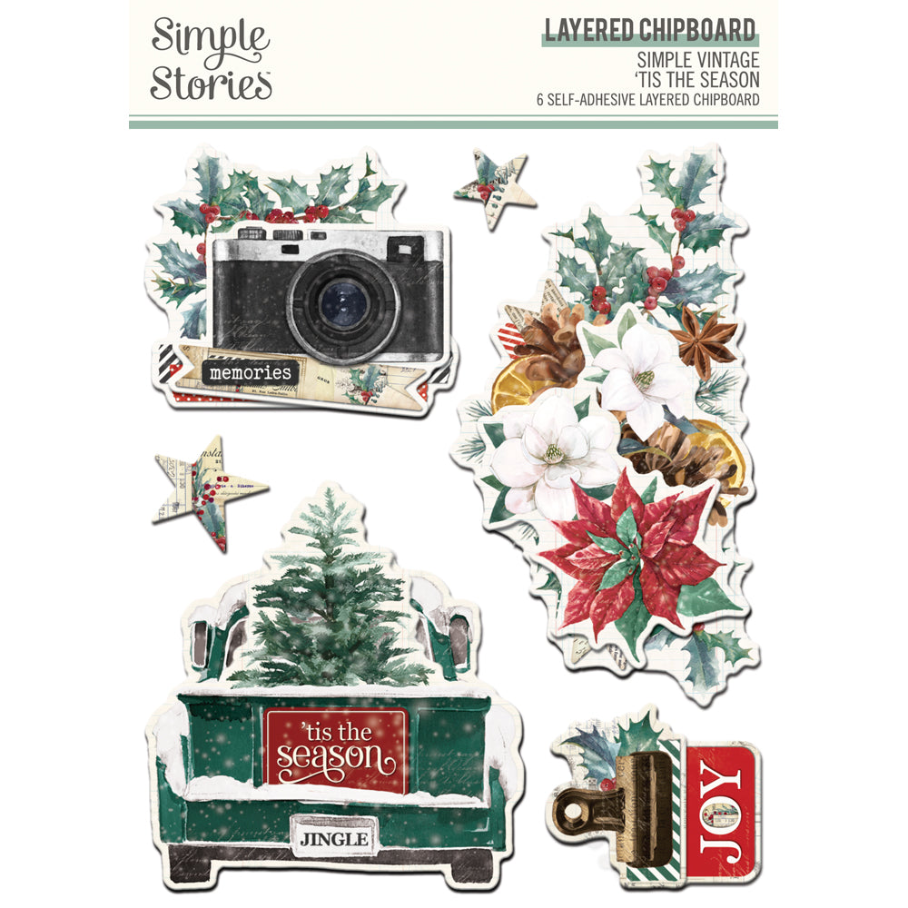 Simple Vintage 'Tis The Season - Layered Chipboard Stickers