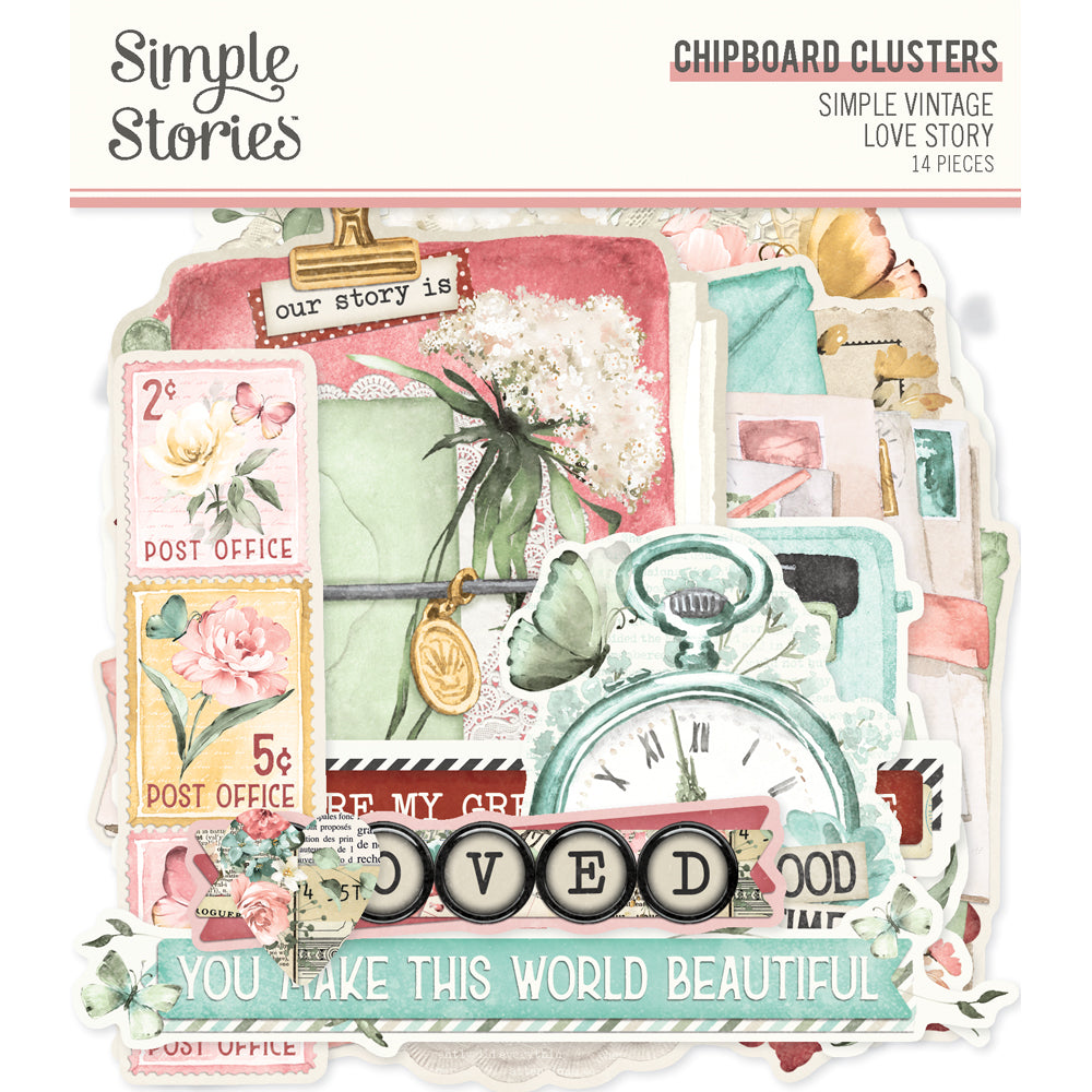 Simple Stories Simple Vintage Love Story Chipboard Clusters