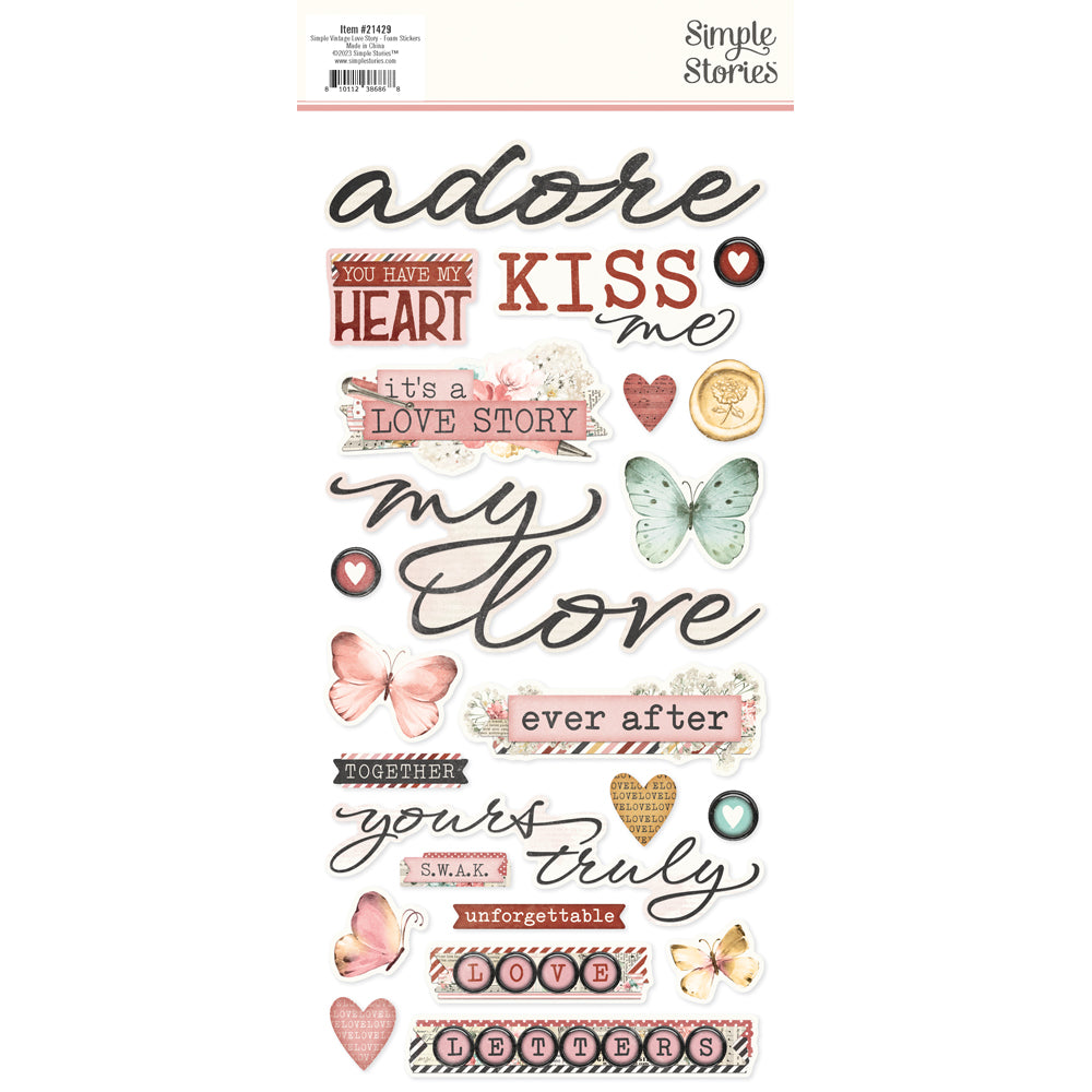 Simple Vintage Love Story Foam Stickers