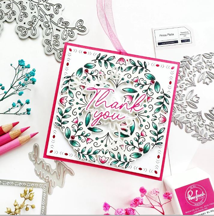Pinkfresh Studio Floral Octagon Frame press plate & die bundle