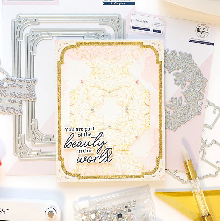 Pinkfresh Studio Floral Octagon Frame press plate & die bundle