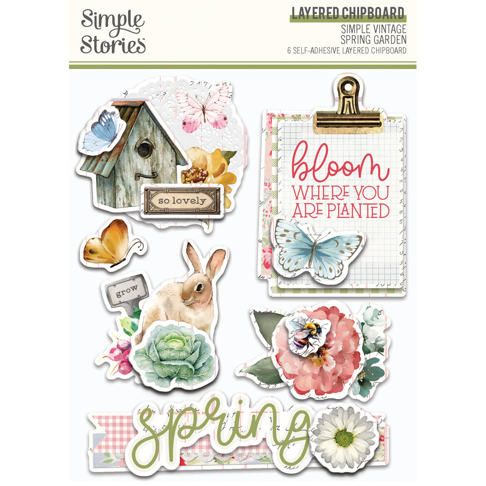 Simple Vintage Spring Garden Layered Chipboard Stickers