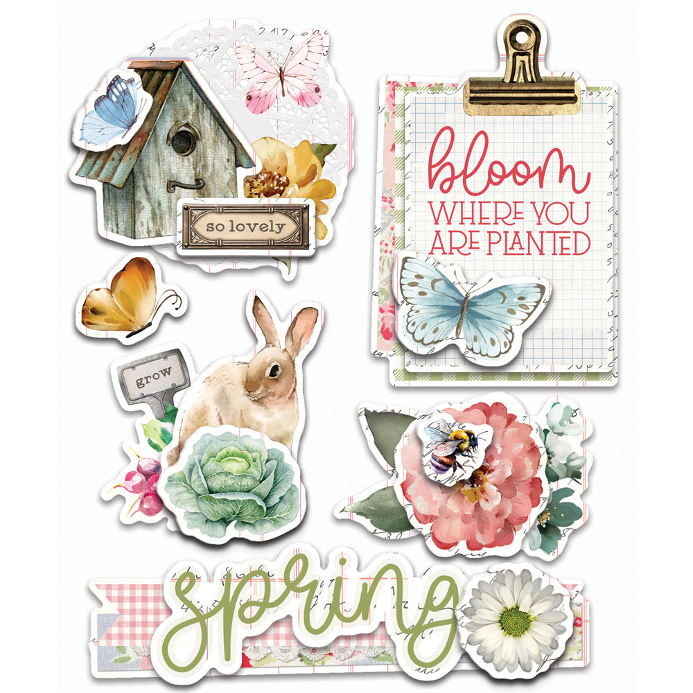 Simple Vintage Spring Garden Layered Chipboard Stickers