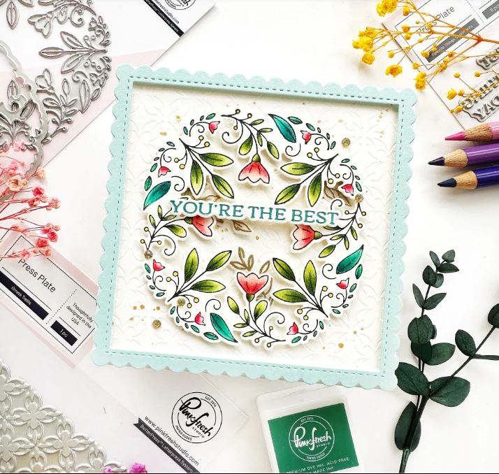 Pinkfresh Studio Floral Round Frame press plate