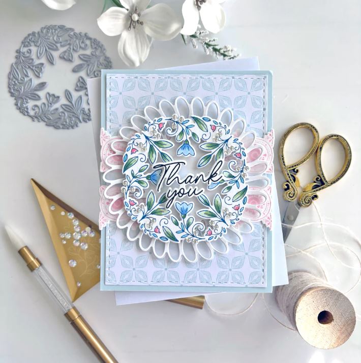 Pinkfresh Studio Floral Round Frame press plate