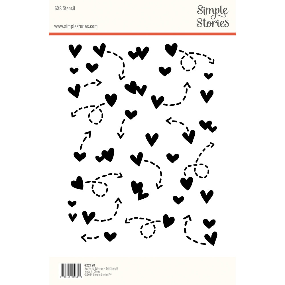 Simple Stories Pack Your Bags Stencil-Hearts & Stitches