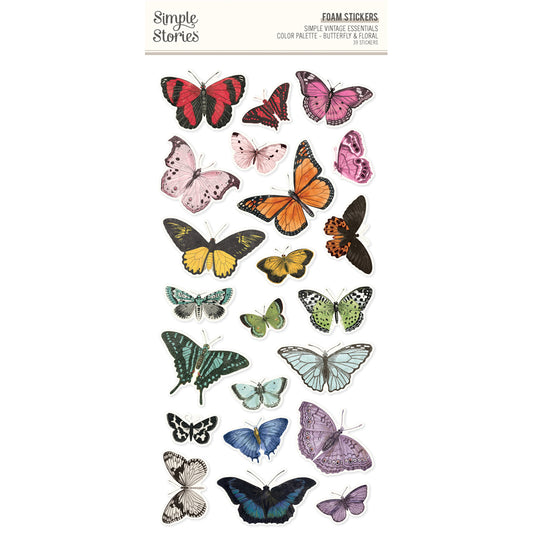 Simple Stories SV Essentials Color Palette Foam Stickers-Butterfly & Floral