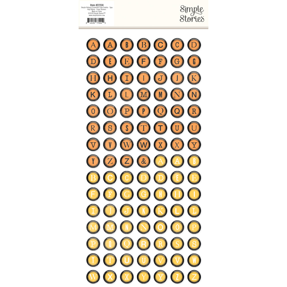 Simple Stories SV Essentials Color Palette Foam Stickers -Type Keys Warm