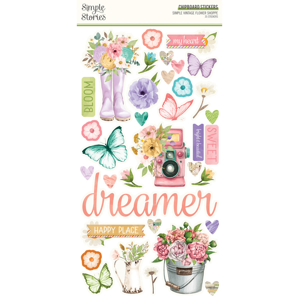 Simple Stories SV Flower Shoppe Chipboard Stickers