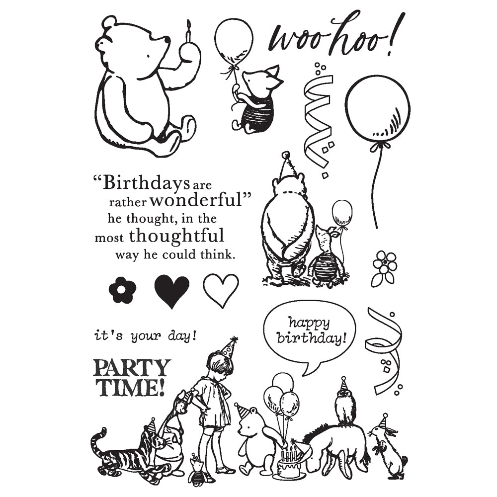 Simple Stories Say Cheese Classic Pooh Birthday Photopolymer Stamps-Woo Hoo!