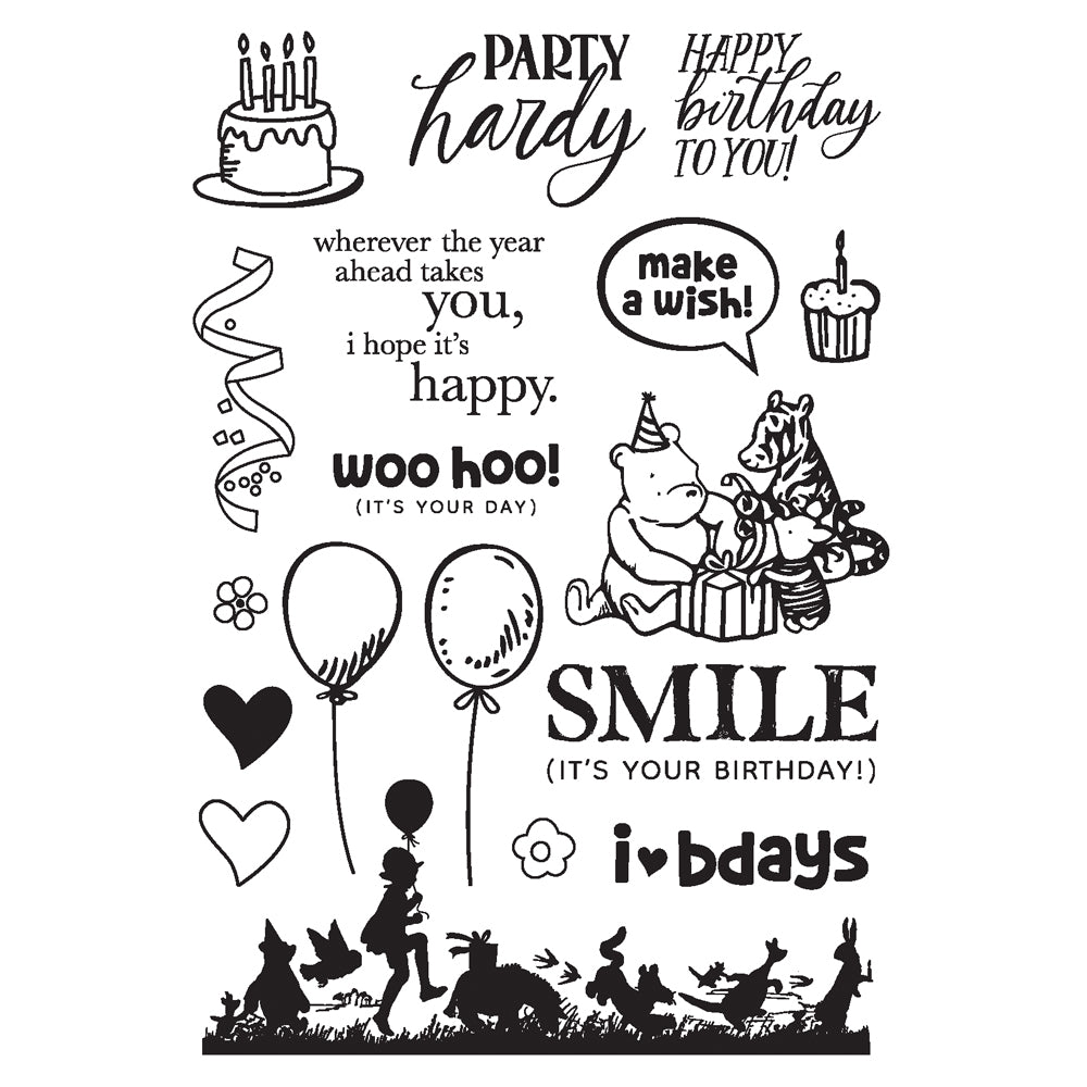 Simple Stories Say Cheese Classic Pooh Birthday Photopolymer Stamps-Make A Wish