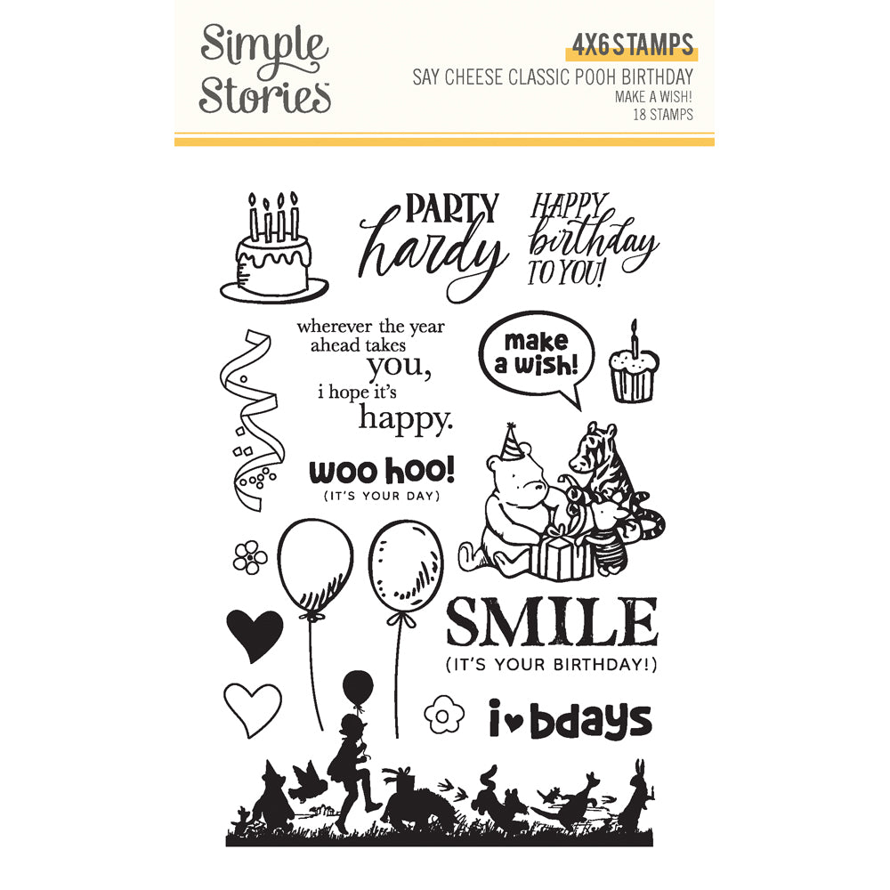 Simple Stories Say Cheese Classic Pooh Birthday Photopolymer Stamps-Make A Wish
