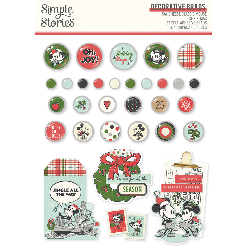 Simple Stories Say Cheese Classic Mouse Christmas Decorative Brads