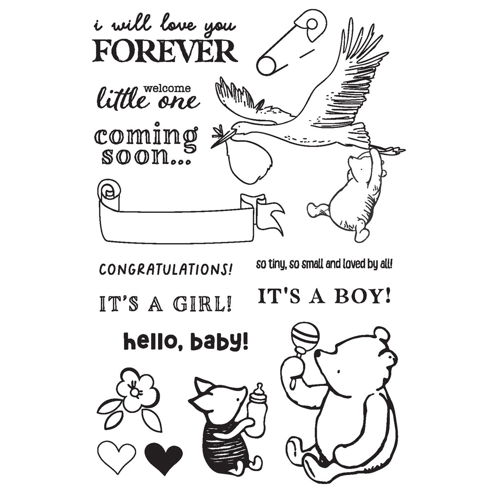 Simple Stories Classic Pooh Baby Photopolymer Stamps -Hello Baby