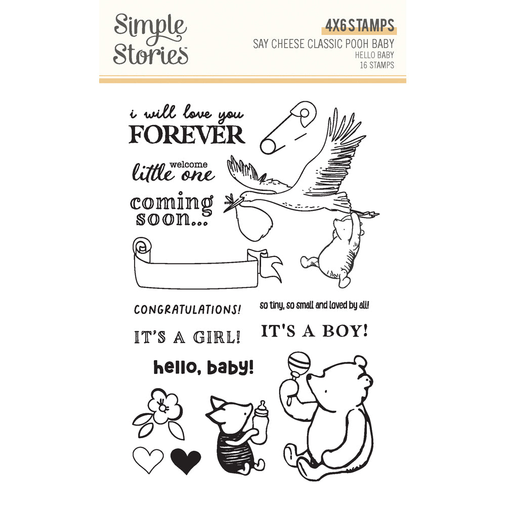 Simple Stories Classic Pooh Baby Photopolymer Stamps -Hello Baby