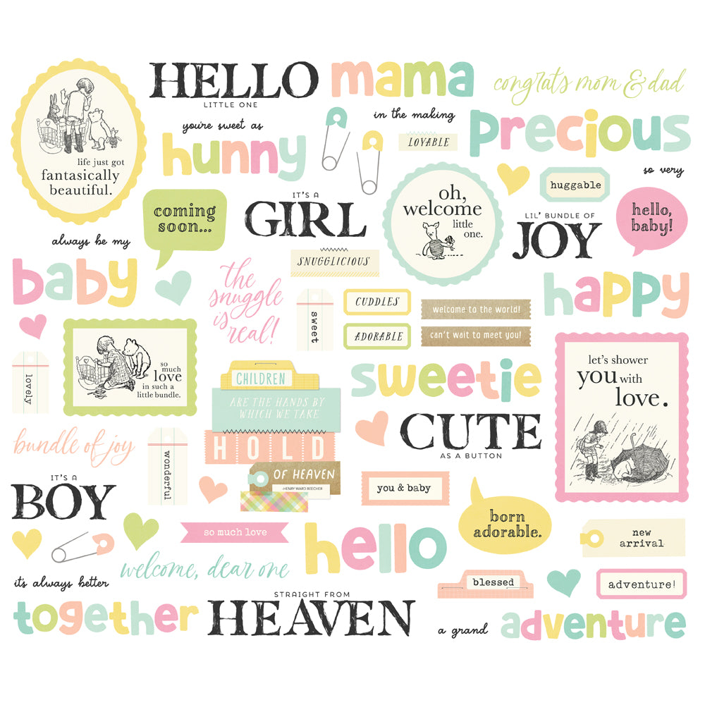 Simple Stories Classic Pooh Baby Bits & Pieces - Sentiment