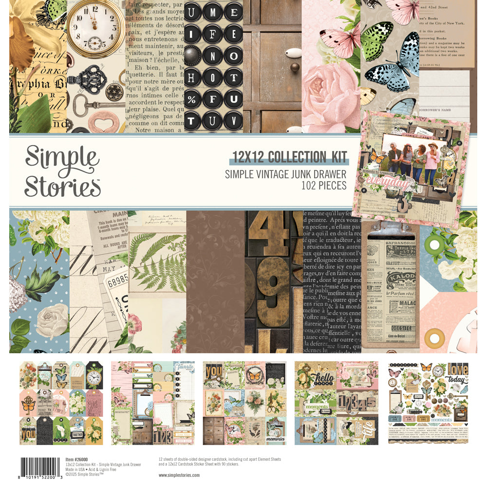 Simple Vintage Junk Drawer Collection Kit 12"x12"
