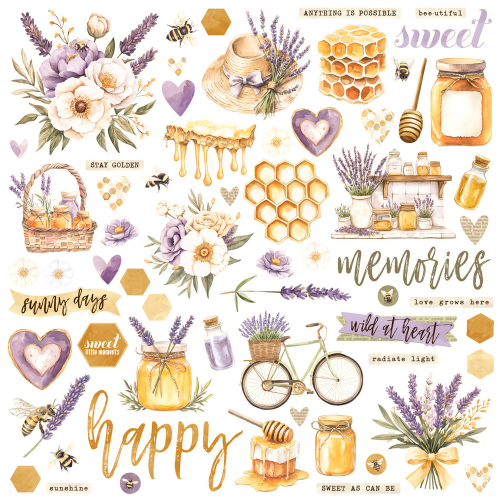 Simple Vintage Lavender Fields - Chipboard Pieces