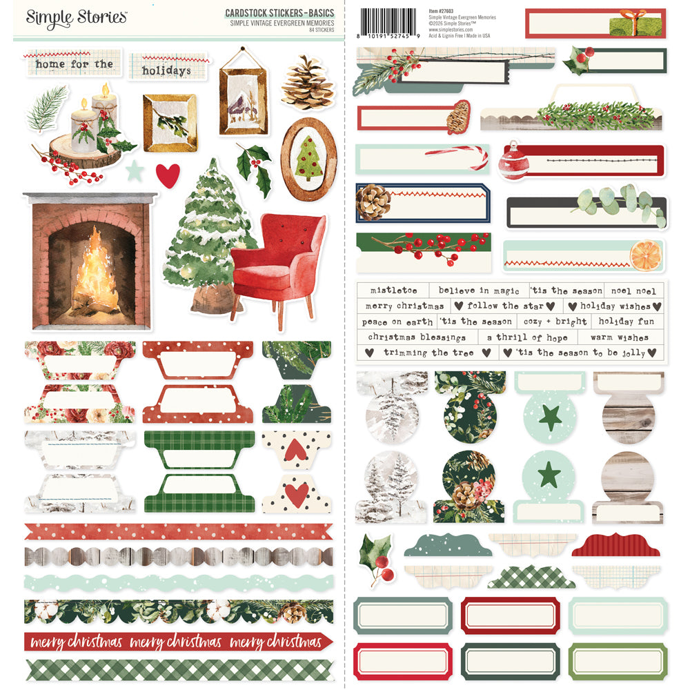 Simple Vintage Evergreen Memoriess - Cardstock Stickers Basics