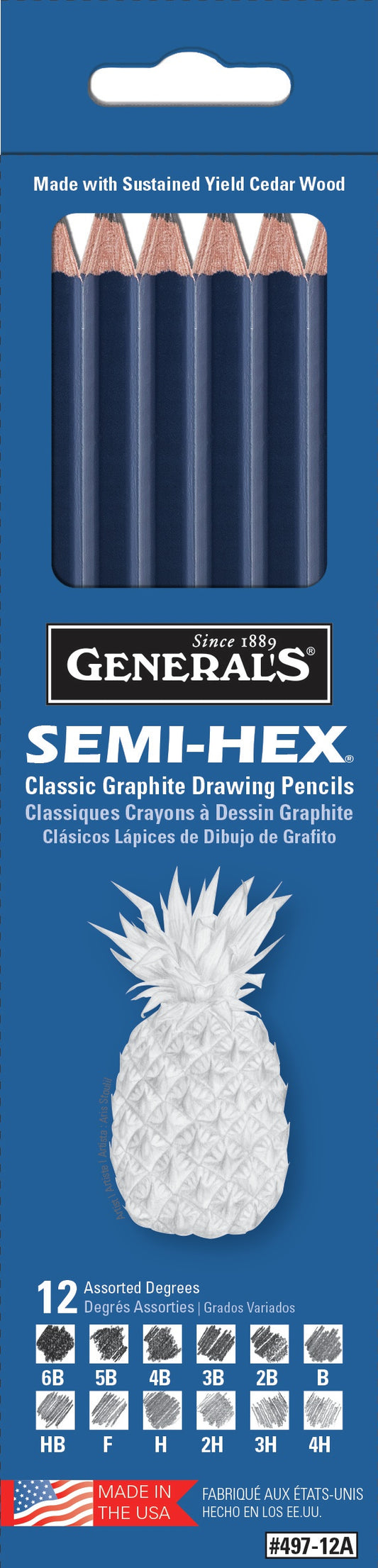 General Pencil - Semi-Hex Graphite Drawing Pencils 12/Pkg-