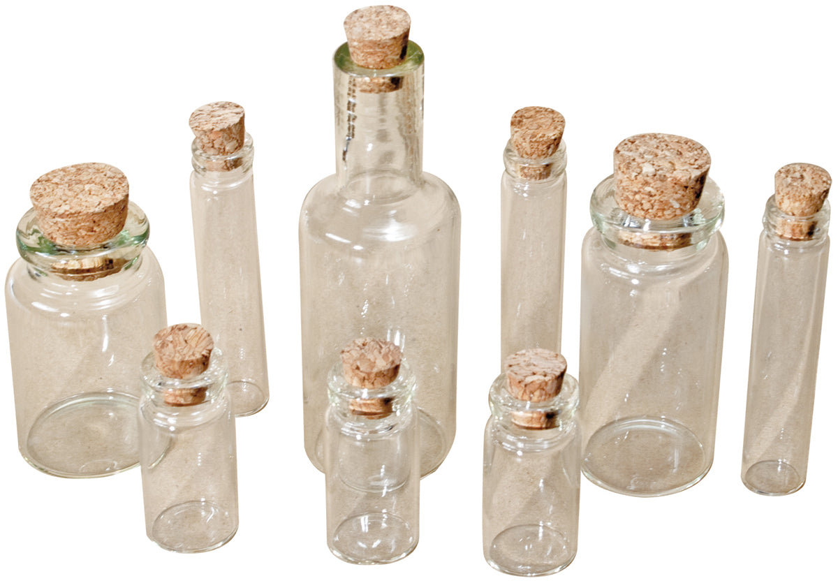 Tim Holtz Idea-Ology Corked Glass Vials 9/Pkg-Clear 1.25" To 3"