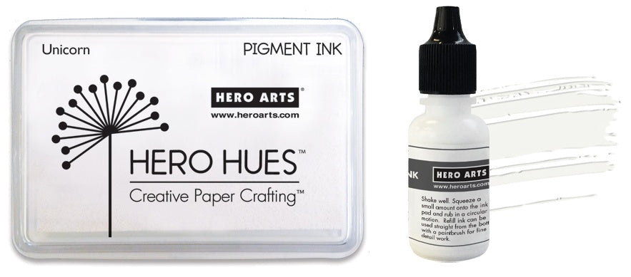 Hero Arts Pigment Ink Pad + Reinker Bundle-Unicorn White