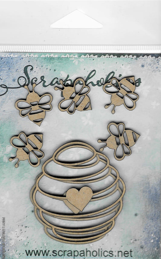 Scrapaholics Laser Cut Chipboard Thick-Beehives & Bees