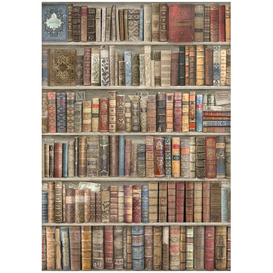 Stamperia Vintage Library Bookcase Rice Paper Sheet A4