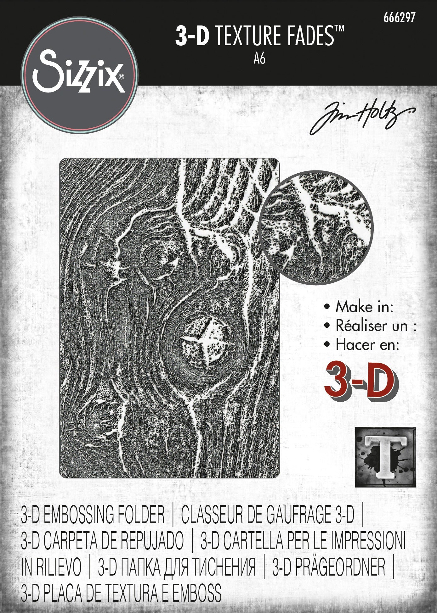 3D Texture Fades Embossing Folder by Tim Holtz -Woodgrain