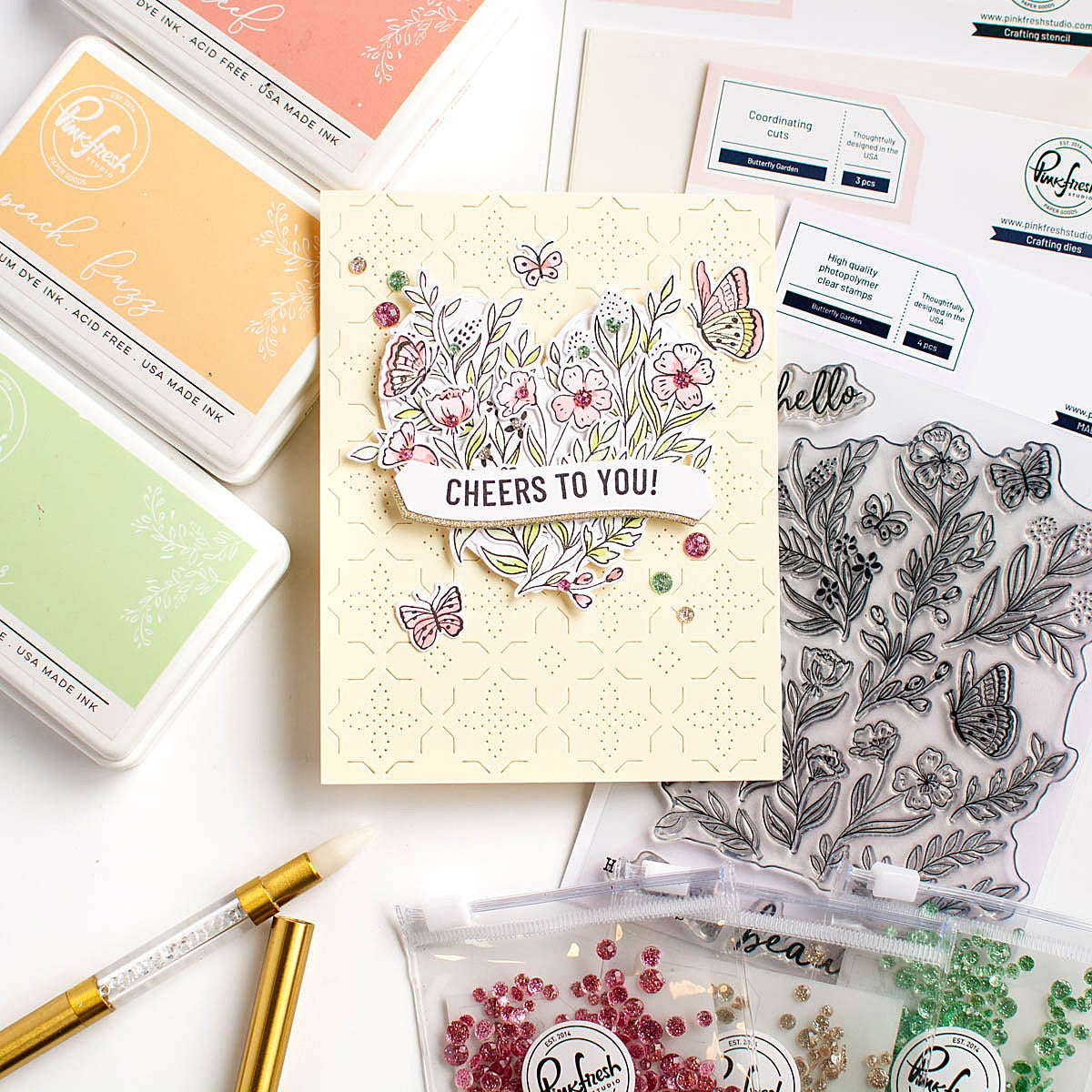 Pinkfresh Studio Clear Stamp Set 4"X6"-Butterfly Garden