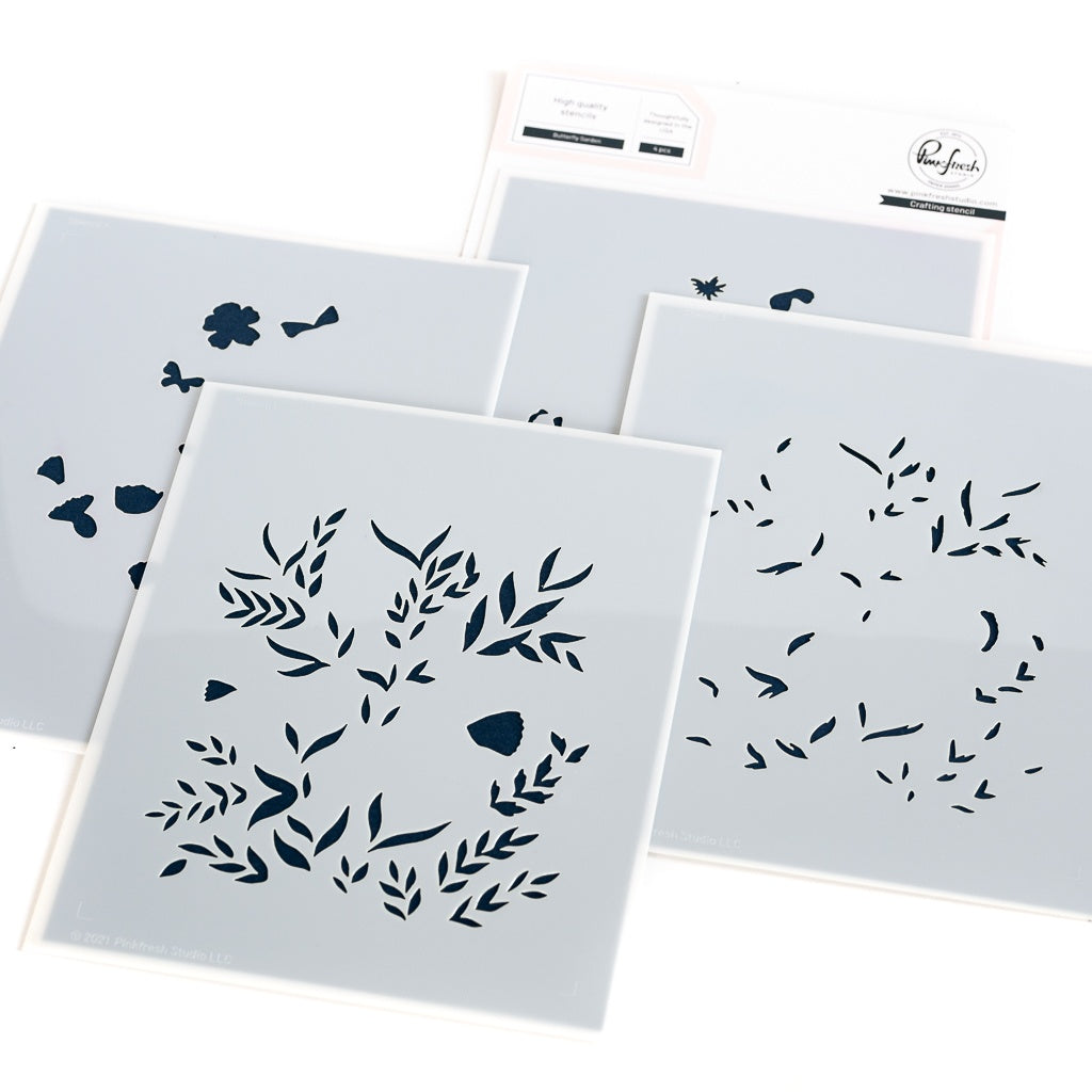 Pinkfresh Studio Stencils 4.25"X5.25" 4/Pkg-Butterfly Garden