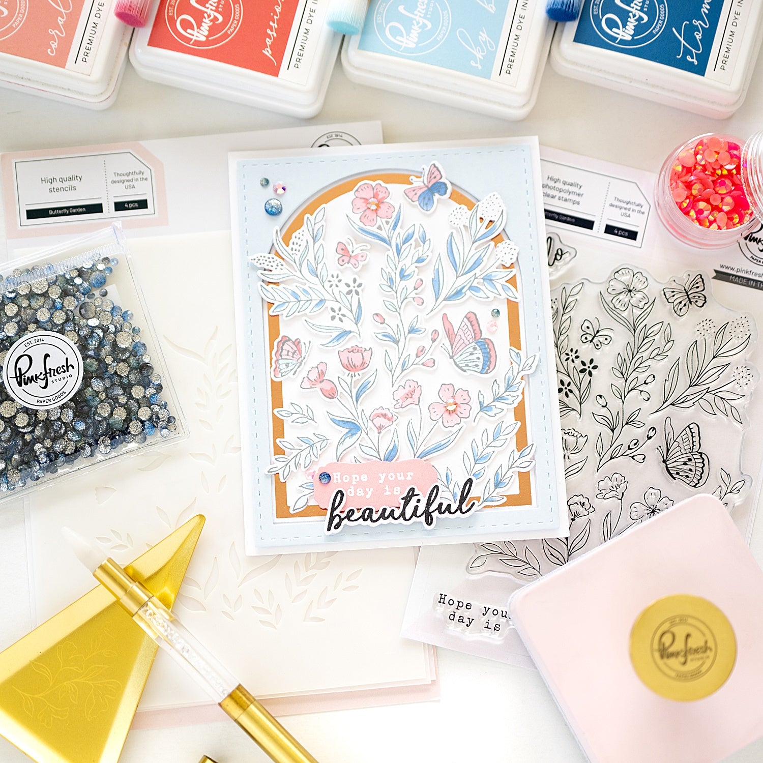 Pinkfresh Studio Stencils 4.25"X5.25" 4/Pkg-Butterfly Garden