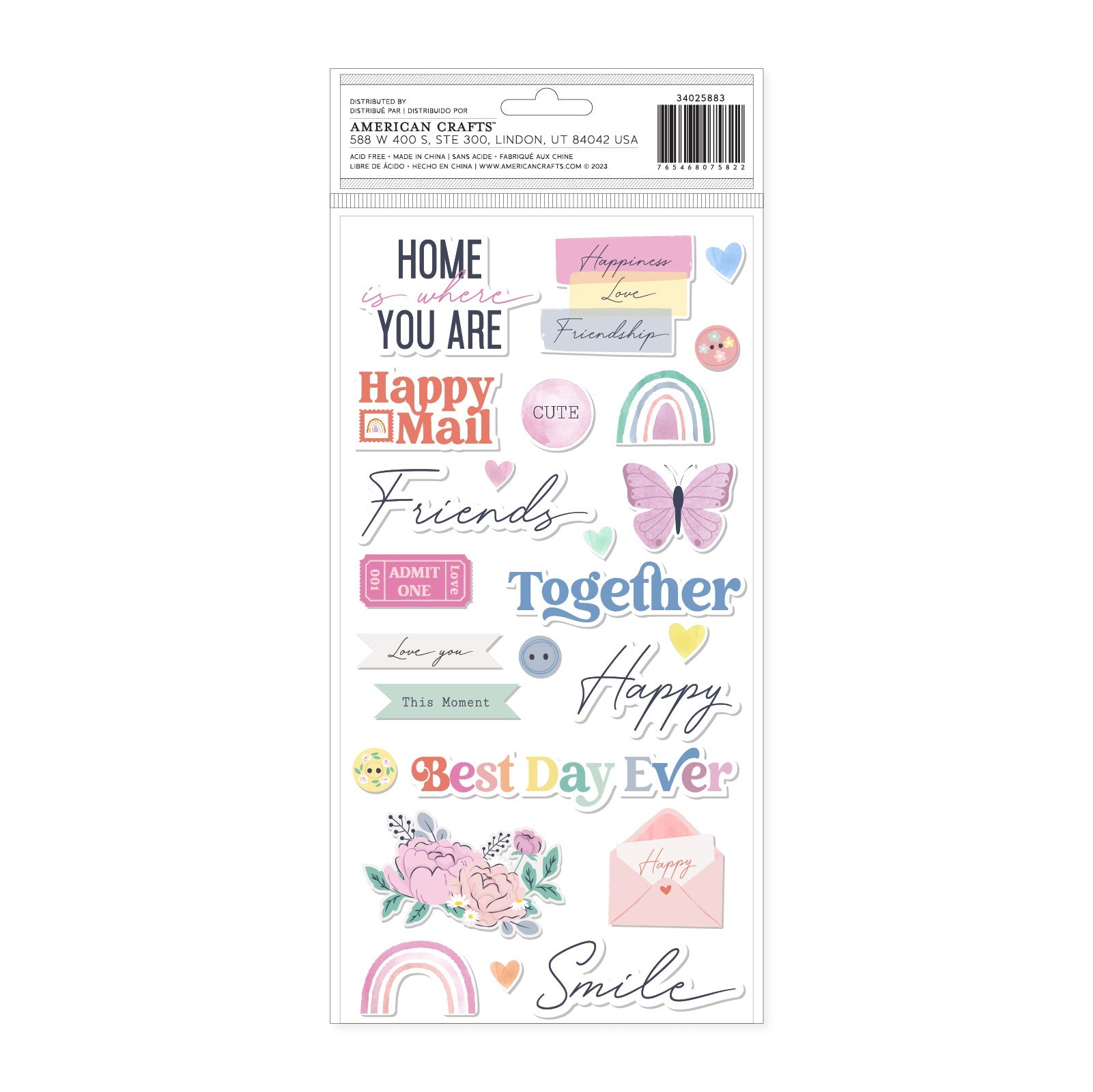 American Crafts Rainbow Avenue Thickers Stickers -Phrases