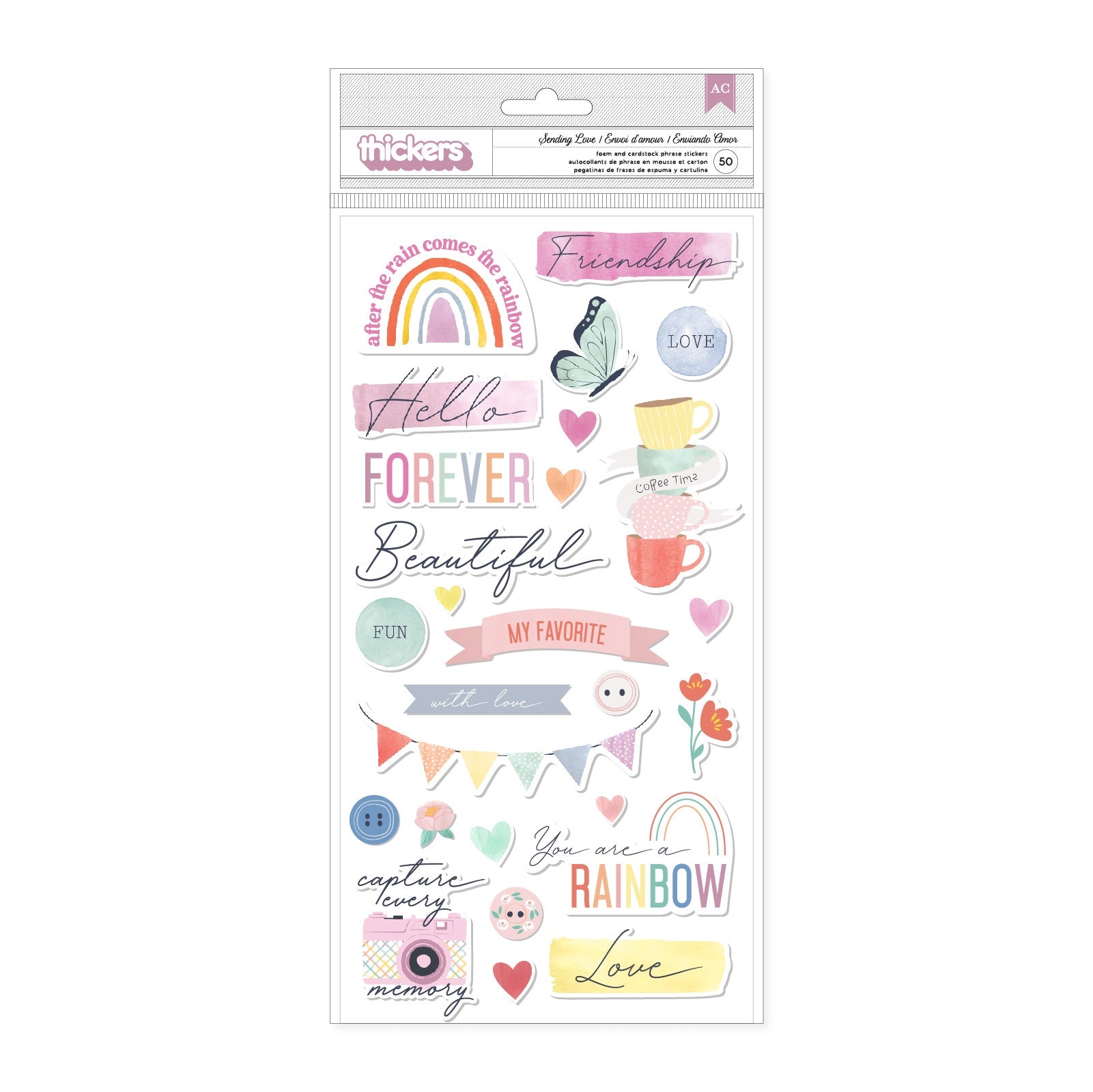 American Crafts Rainbow Avenue Thickers Stickers -Phrases