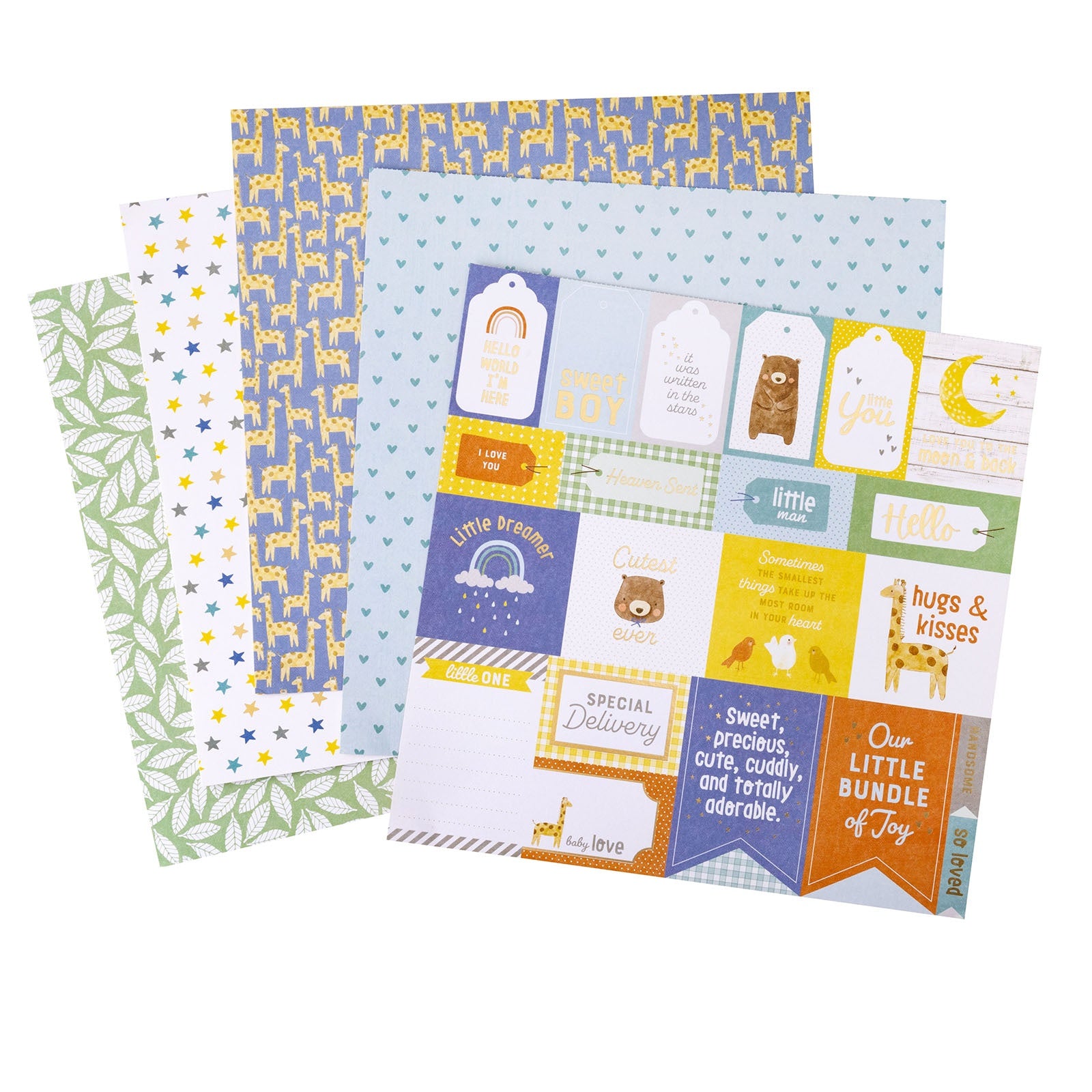 American Crafts Hello Little Boy Double-Sided Paper Pad 12x12 with-Gold Foil