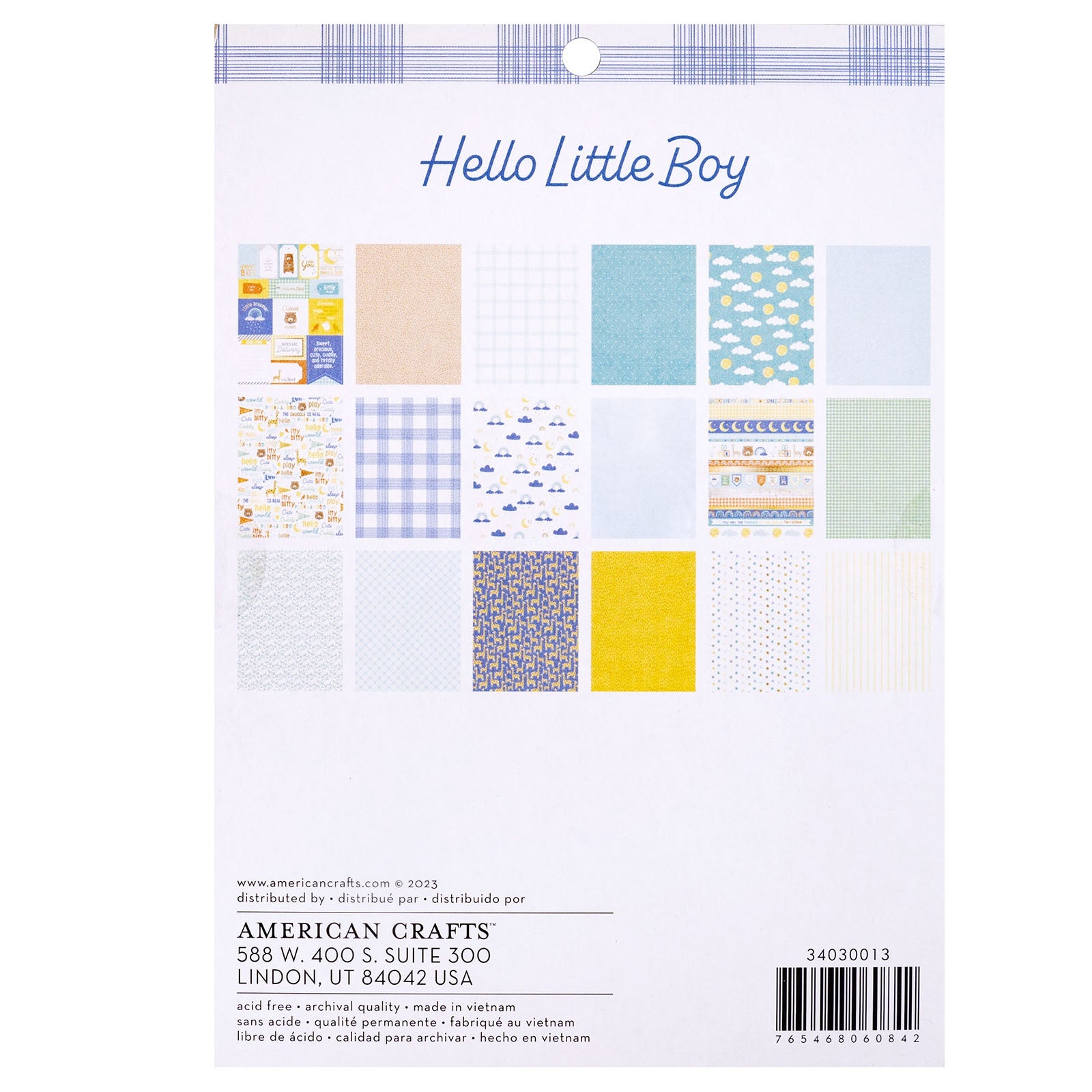 American Crafts Hello Little Boy Single-Sided Paper Pad 6x8