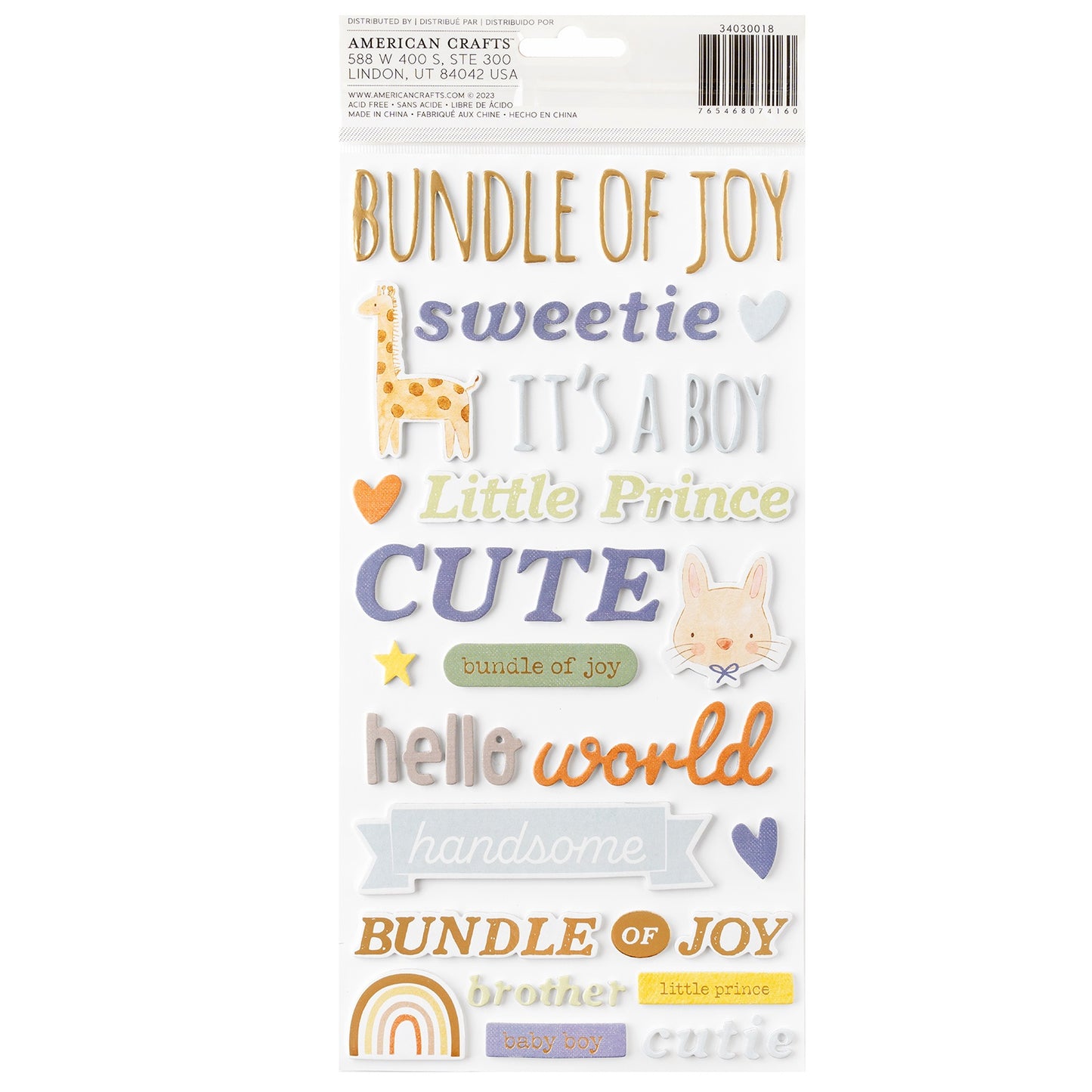 American Crafts Hello Little Boy Thickers Stickers -Phrase