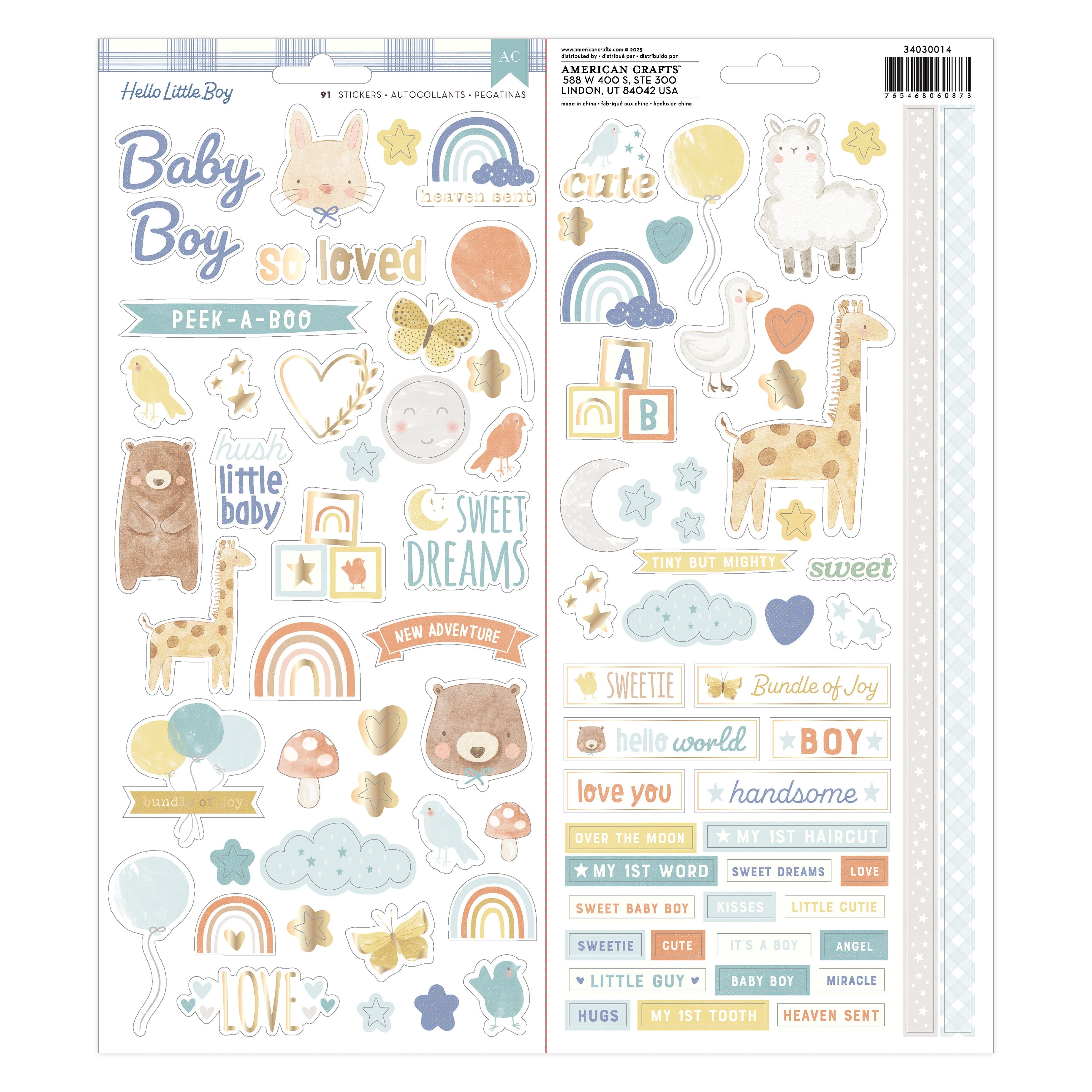 American Crafts Hello Little Boy Cardstock Stickers