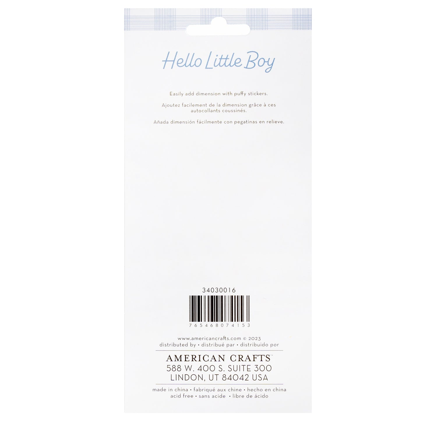 American Crafts Hello Little Boy Puffy Sticker