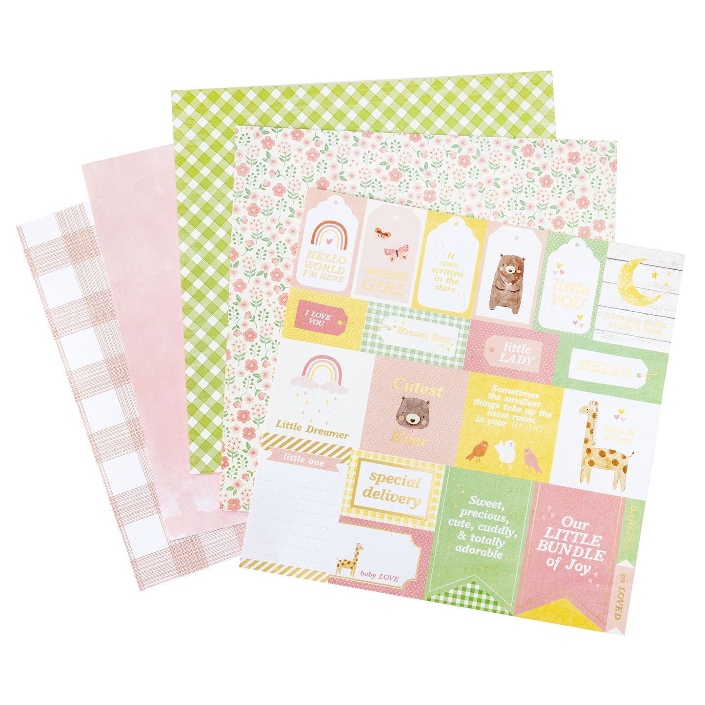 American Crafts Hello Little Girl Double-Sided Paper Pad 12x12- with Gold Foil