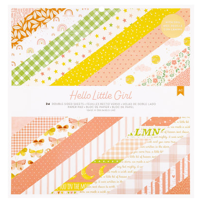 American Crafts Hello Little Girl Double-Sided Paper Pad 12x12- with Gold Foil