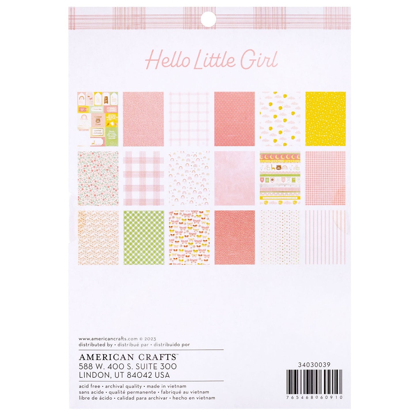 American Crafts Hello Little Girl Single-Sided Paper Pad 6x8- with Gold Foil