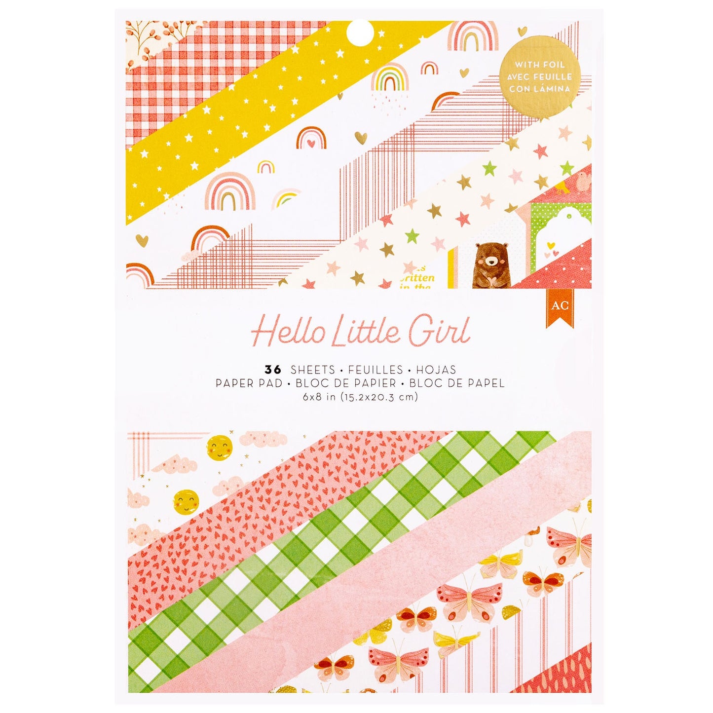 American Crafts Hello Little Girl Single-Sided Paper Pad 6x8- with Gold Foil