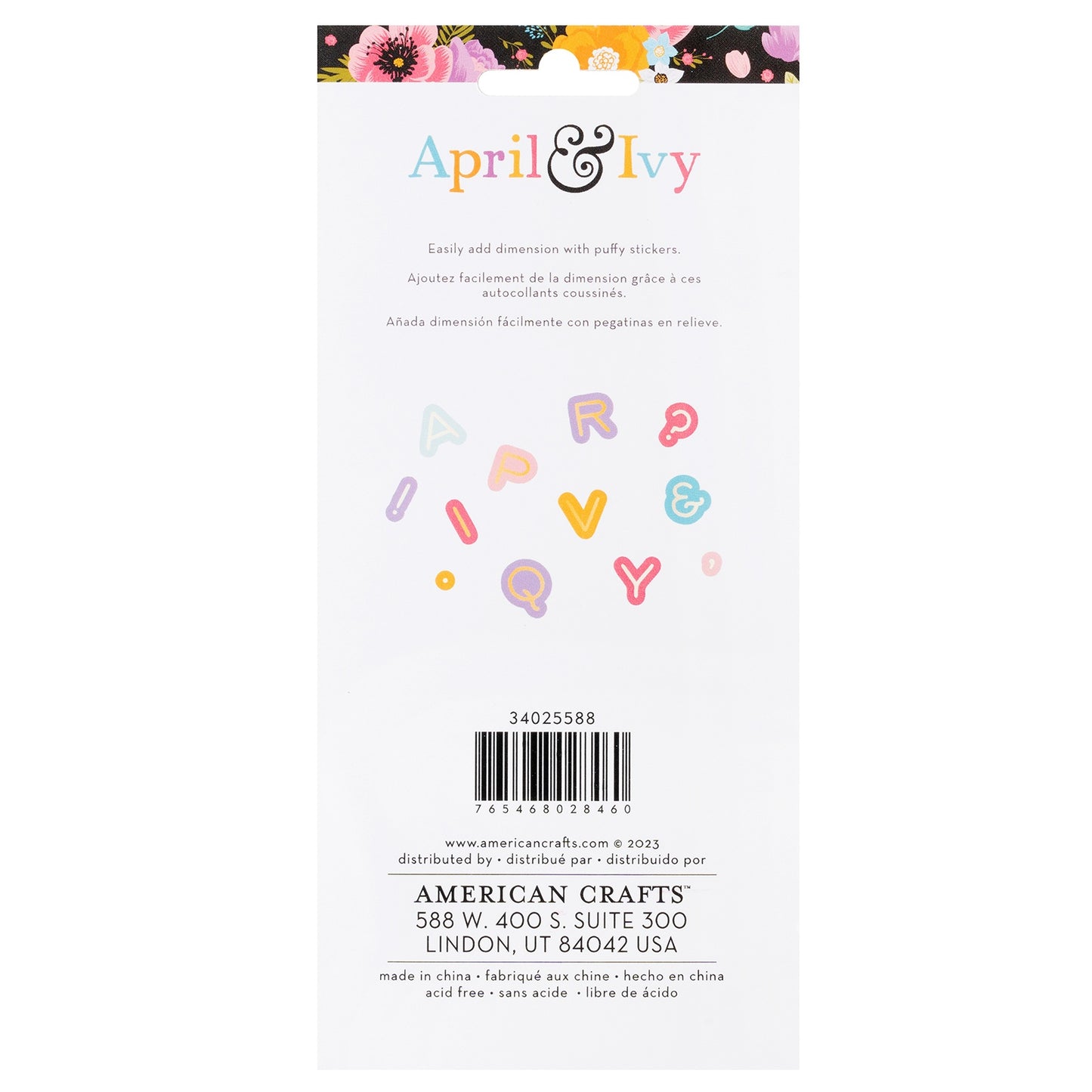 American Crafts April And Ivy Puffy Stickers -Alpha, Gold Foil