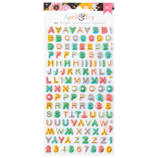 American Crafts April And Ivy Puffy Stickers -Alpha, Gold Foil